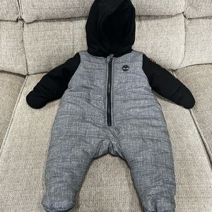 Timberland Infant's Gray One Piece Zip Hooded Overall Snowsuit